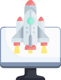 Image of a rocket launching from a computer screen